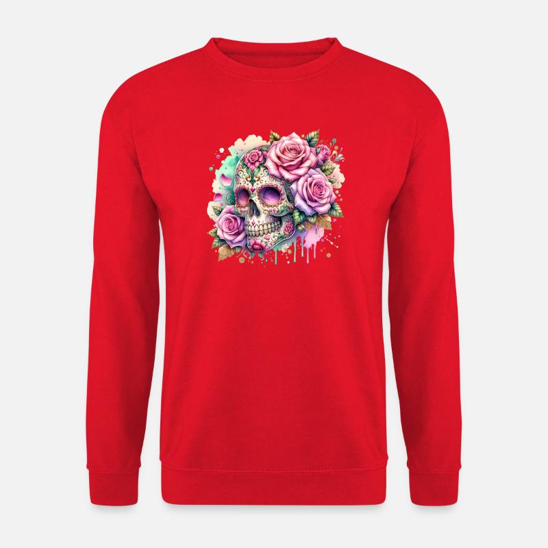 Blumen Schädel Schönheit Blühen - Unisex Pullover - Rot