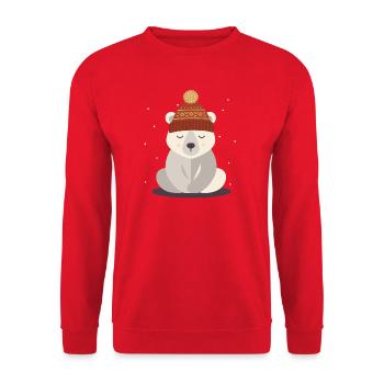 Sleeping Polar Bear with Winter Hat – Winter Motif - Unisex Sweatshirt - red - Front - Alina (178cm) & Michal (187cm)