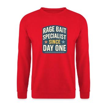 Rage Bait Specialist Since Day One, Funny Saying  - Unisex Sweatshirt - red - Front - Alina (178cm) & Michal (187cm)