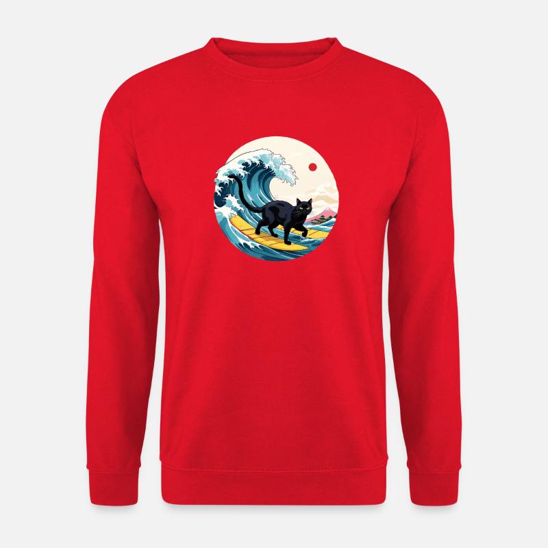 Black Cat Surfing Wave - Unisex Sweatshirt - red