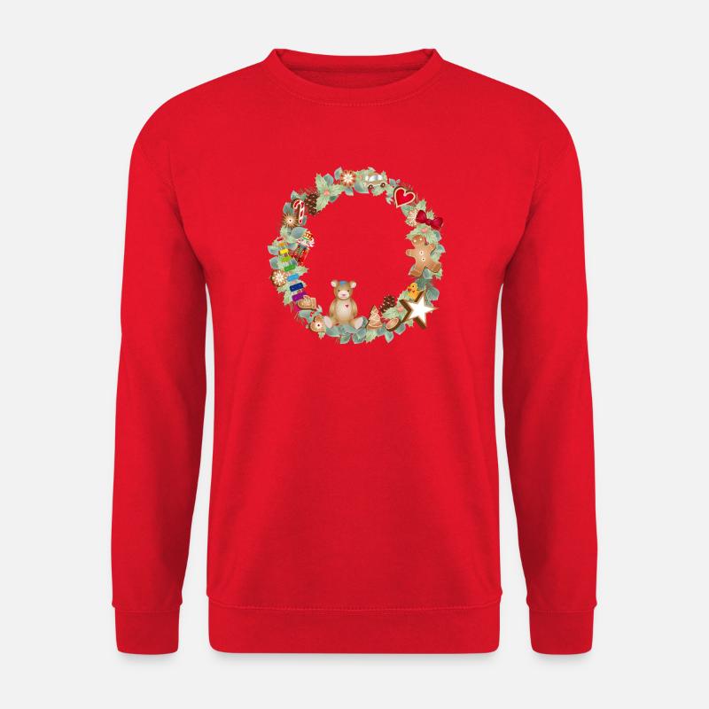 Bunter Weihnachtskranz mit Spielzeug und Lebkuchen - Unisex Pullover - Rot