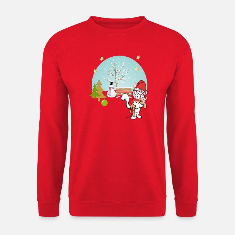  Katze mit Teddy im Winter - Unisex Pullover - Rot