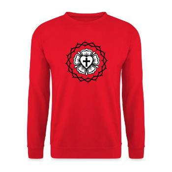 Lutheran rose and Crown of thorns - Unisex Sweatshirt - red - Front - Alina (178cm) & Michal (187cm)