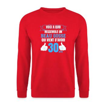 Birthday 30 Years Boy Funny Beau Gosse - Sweat-shirt Unisexe - rouge - Devant - Alina (178cm) & Michal (187cm)