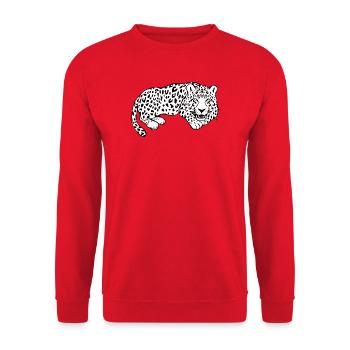Leopard weiß Katzenshirt Leparden T-shirt Geschenk - Unisex Pullover - Rot - Vorne - Alina (178cm) & Michal (187cm)