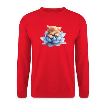 Kätzchen ruht auf blauen Sukkulenten - Unisex Pullover - Rot - Vorne - Alina (178cm) & Michal (187cm)