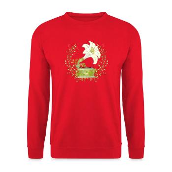 Lily Gramophone – Floral Music Motif in Green - Unisex Sweatshirt - red - Front - Alina (178cm) & Michal (187cm)