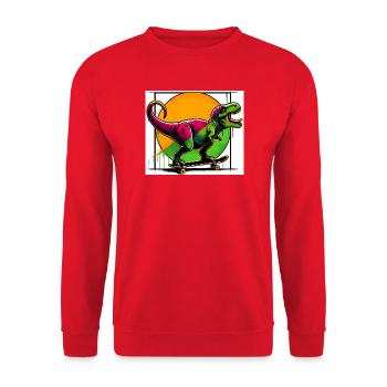 Dinosaure sur Skateboard - Sweat-shirt Unisexe - rouge - Devant - Alina (178cm) & Michal (187cm)