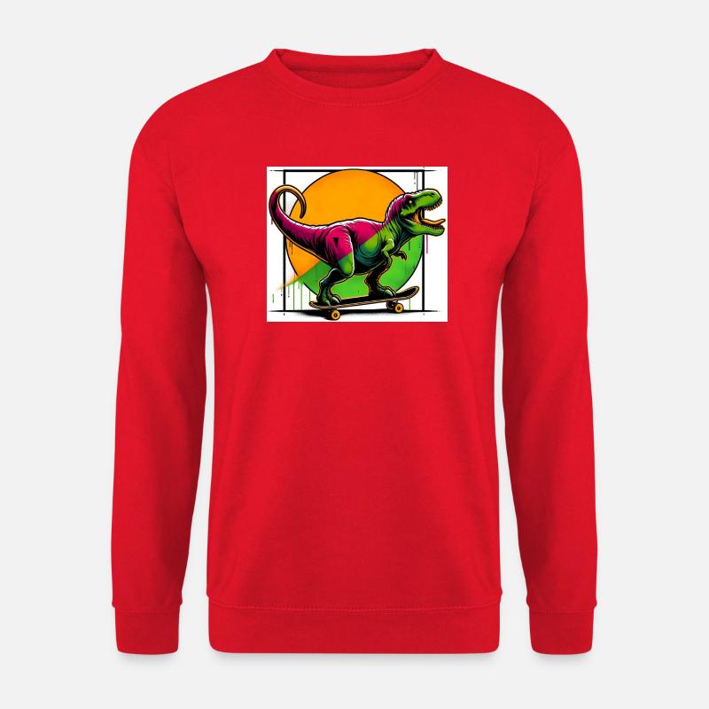 Dinosaurier auf Skateboard - Unisex Pullover - Rot