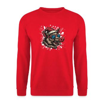 Pig Christmas Funny Wild Boar - Unisex Sweatshirt - red - Front - Alina (178cm) & Michal (187cm)
