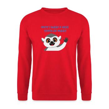 Lemur Grüßt Muddi Liebevoll - Unisex Pullover - Rot - Vorne - Alina (178cm) & Michal (187cm)