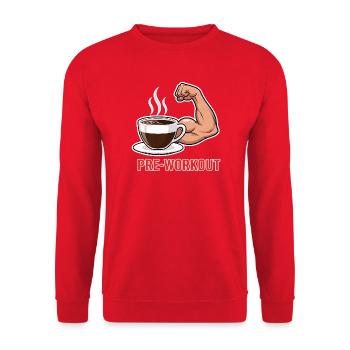 Kaffee Kraft Pre-Workout - Unisex Pullover - Rot - Vorne - Alina (178cm) & Michal (187cm)