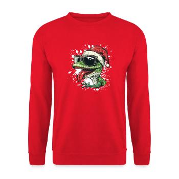 Echse Weihnachten Lustig Gecko - Unisex Pullover - Rot - Vorne - Alina (178cm) & Michal (187cm)