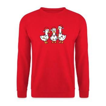 Three Festive Ducks in Santa Hats - Unisex Sweatshirt - red - Front - Alina (178cm) & Michal (187cm)