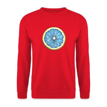 Blau Zitronenschnitt Kunst - Pop Art Motiv - Unisex Pullover - Rot - Vorne - Alina (178cm) & Michal (187cm)