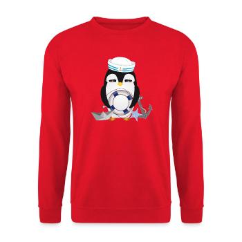 Pingouin mignon comme un marin dans un look marine - Sweat-shirt Unisexe - rouge - Devant - Alina (178cm) & Michal (187cm)