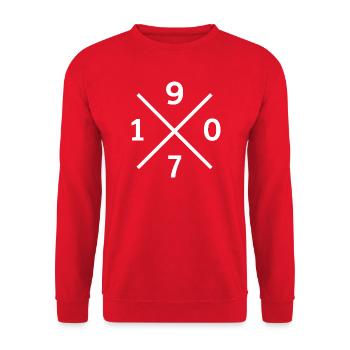 1907 Essen Ruhrpott Football for real Ruhr fans - Unisex Sweatshirt - red - Front - Alina (178cm) & Michal (187cm)