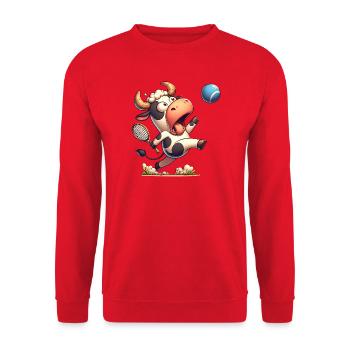 Lustige Tennis Kuh Mit Schläger Und Ball - Unisex Pullover - Rot - Vorne - Alina (178cm) & Michal (187cm)