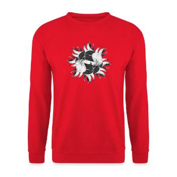 Abstract Shapes – Dynamic Black & White Design - Unisex Sweatshirt - red - Front - Alina (178cm) & Michal (187cm)