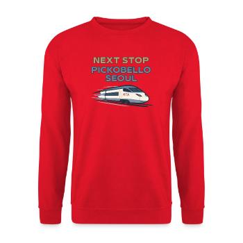 Next Stop Pickobello Seoul – Korean Train Vibes - Unisex Sweatshirt - red - Front - Alina (178cm) & Michal (187cm)
