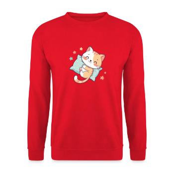Cuddly Cat on Star Pillow - Unisex Sweatshirt - red - Front - Alina (178cm) & Michal (187cm)