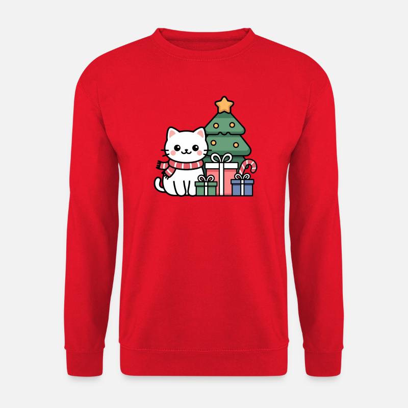 Kawaii Weihnachts Katze mit Geschenken - Unisex Pullover - Rot