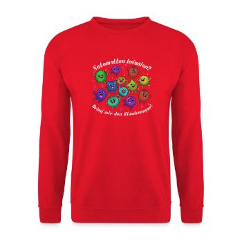 Staubmonster-Invasion: Bunte Plüschmonster - Unisex Pullover - Rot - Vorne - Alina (178cm) & Michal (187cm)