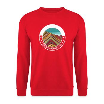 Regenbogenberg Peru Farbexplosion - Unisex Pullover - Rot - Vorne - Alina (178cm) & Michal (187cm)