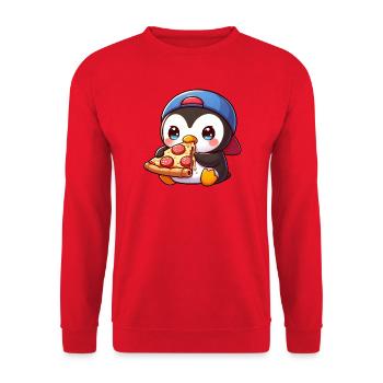 Süßer Pinguin Cartoon Pizza Italienisch Essen - Unisex Pullover - Rot - Vorne - Alina (178cm) & Michal (187cm)