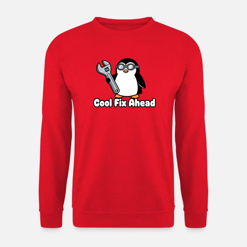 Pinguin Mechaniker mit Schraubenschlüssel - Unisex Pullover - Rot