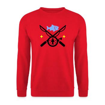 Fishing & Fishing | Petri Heil Hobby Logo - Unisex Sweatshirt - red - Front - Alina (178cm) & Michal (187cm)