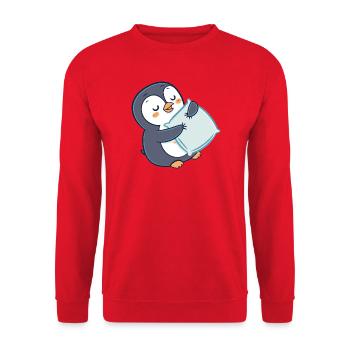 Penguin Cuddle on Pillow - Unisex Sweatshirt - red - Front - Alina (178cm) & Michal (187cm)