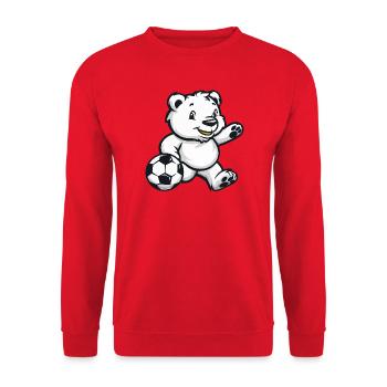 Eisbär Fußball Comic - Unisex Pullover - Rot - Vorne - Alina (178cm) & Michal (187cm)
