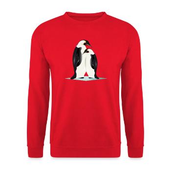 Zwei elegant gezeichnete Pinguine - Unisex Pullover - Rot - Vorne - Alina (178cm) & Michal (187cm)