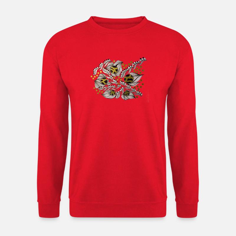 Blattlinien Muster mit Goldpunkten - Unisex Pullover - Rot