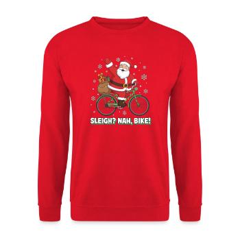 Der Weihnachtsmann auf dem Fahrrad - Unisex Pullover - Rot - Vorne - Alina (178cm) & Michal (187cm)