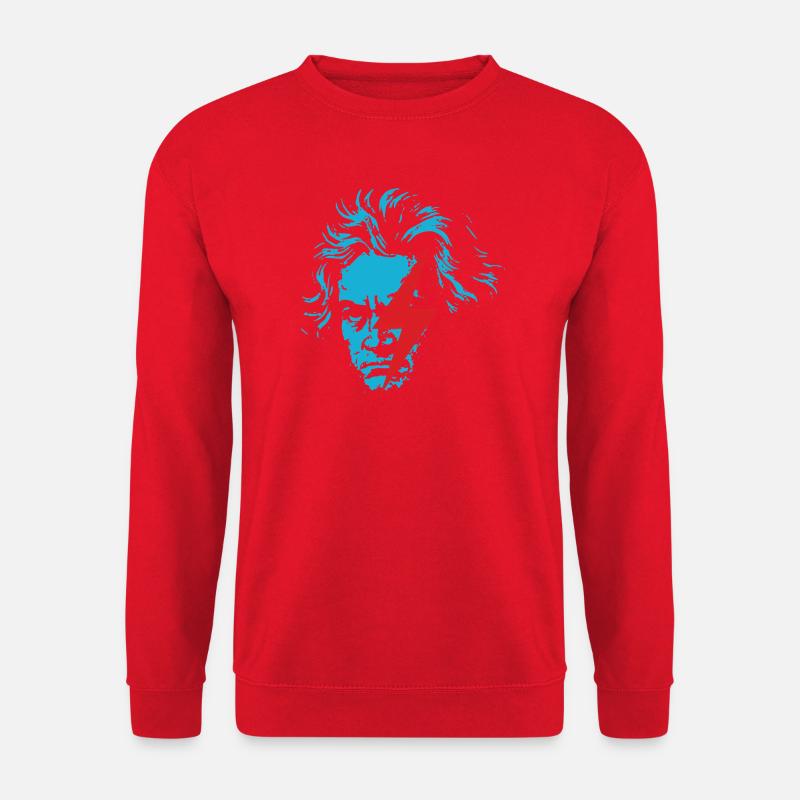 Blaues Beethoven-Gesicht mit rotem Blitz - Unisex Pullover - Rot