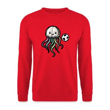 Qualle Fußball Comic - Unisex Pullover - Rot - Vorne - Alina (178cm) & Michal (187cm)