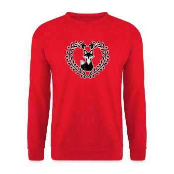 Niedlicher Fuchs im Blätterkranz – Handgezeichnete - Unisex Pullover - Rot - Vorne - Alina (178cm) & Michal (187cm)