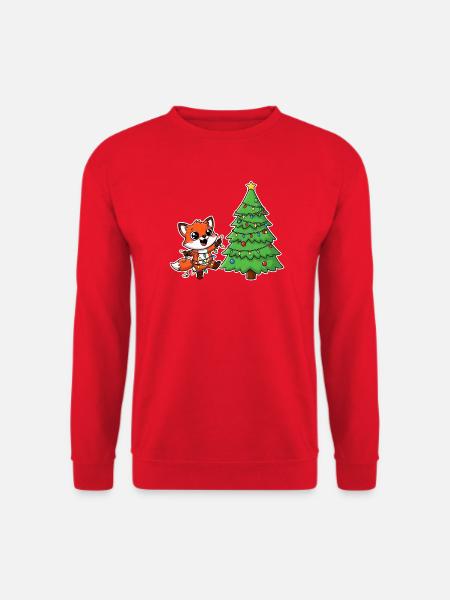 Fuchs mit Lichterkette und Tannenbaum - Unisex Pullover - Rot