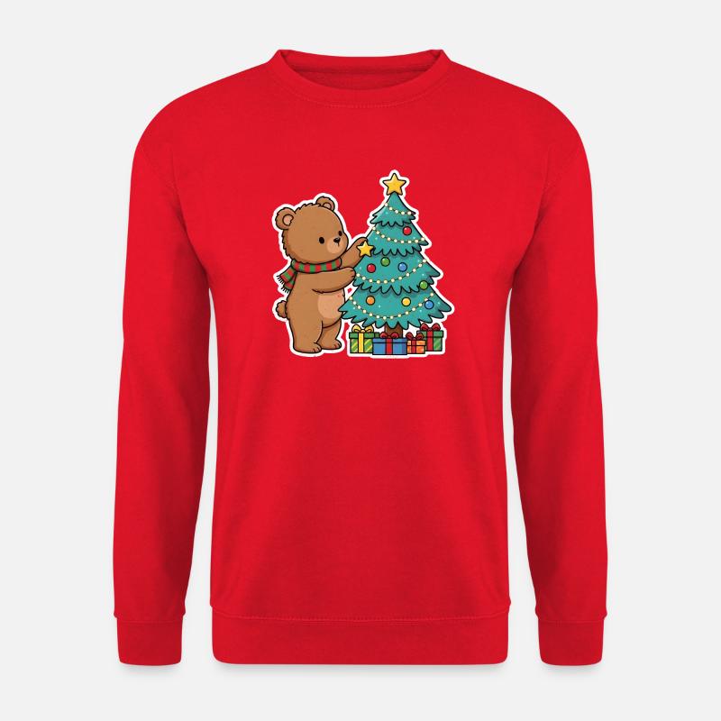 Weihnachtsbär mit Weihnachtsbaum und Geschenken - Unisex Pullover - Rot