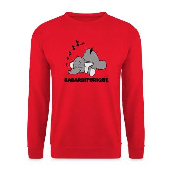 Sleeping Elephant with the title babarbituric - Unisex Sweatshirt - red - Front - Alina (178cm) & Michal (187cm)
