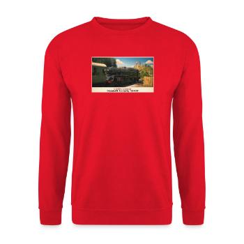 Corfe Castle Dampflok-Plakat - Unisex Pullover - Rot - Vorne - Alina (178cm) & Michal (187cm)