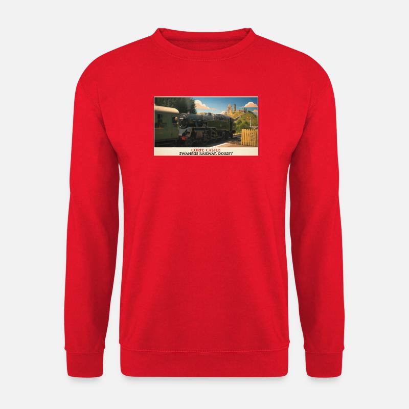 Corfe Castle Dampflok-Plakat - Unisex Pullover - Rot