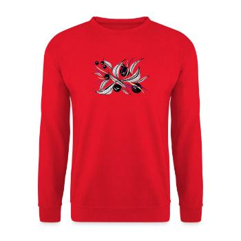 Schwarzweiß Blütenstrahl Muster - Unisex Pullover - Rot - Vorne - Alina (178cm) & Michal (187cm)