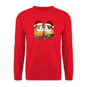 Ugly Christmas Meerschweinchen Duo - Unisex Pullover - Rot - Vorne - Alina (178cm) & Michal (187cm)