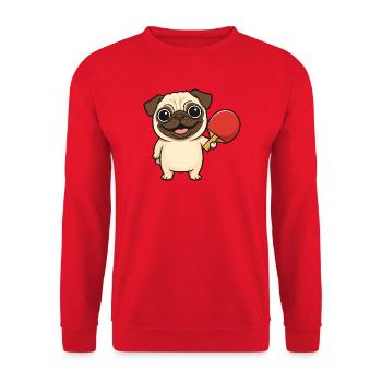 Carlin mignon jouant au tennis de table chien de dessin animé - Sweat-shirt Unisexe - rouge - Devant - Alina (178cm) & Michal (187cm)