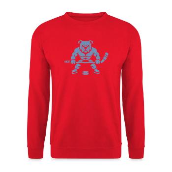 Muskulöser Bulldogge Eishockeyspieler Silhouette - Unisex Sweatshirt - red - Front - Alina (178cm) & Michal (187cm)