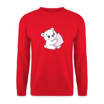 Cuddly White Bear on Starry Cushion - Unisex Sweatshirt - red - Front - Alina (178cm) & Michal (187cm)