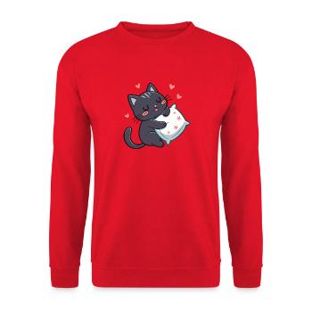 Chat noir câlin étoilé avec oreiller - Sweat-shirt Unisexe - rouge - Devant - Alina (178cm) & Michal (187cm)